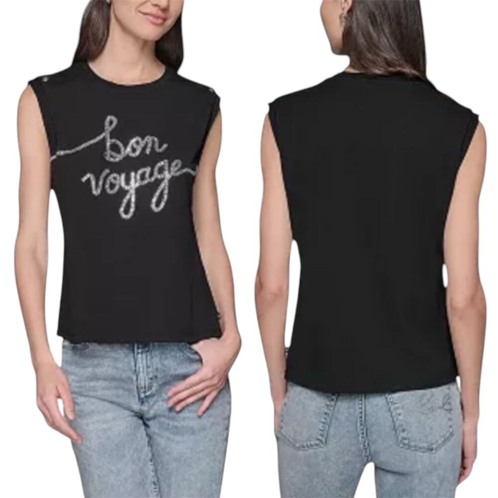 Karl Lagerfeld NWT Bon Voyage Sleeveless Top Black Women’s Size M Travel Style